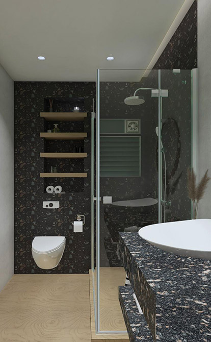 Apartment design in El Tagamoa Bathroom